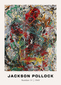 Famous Jackson Pollock abstract expressionist canvas, 'Number 31, 1949,' featuring dense layers of red, black, silver, and green drip paint.