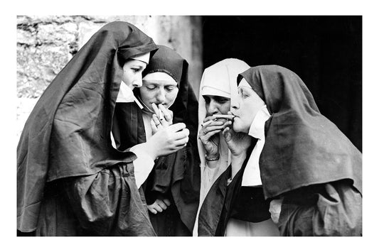 Rebellious Nuns Smoking Vintage Photo Black and White Print Poster
