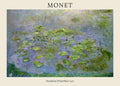 Claude Monet's 1917 Nymphéas painting showing a pond covered in green and yellow water lilies floating on blue and purple water.