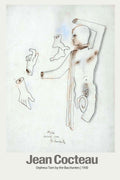 Jean Cocteau's 1930 Surrealist drawing "Orpheus Torn by the Bacchantes," featuring a fragmented figure and detached hands.