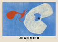 Joan Miró abstract painting (1926) featuring large white and fiery red-orange organic shapes on a canvas of vibrant cobalt blue.