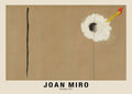 Joan Miró 1927 abstract painting print with tan canvas texture, a vertical black line, and white, dark, and flame-colored surrealist forms.