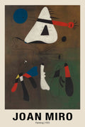 Abstract painting by Joan Miró (1933) featuring biomorphic shapes in white, red, and black against a dark brown and green background.