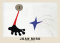 Reproduction of Joan Miró's 1927 Surrealist painting The Star, featuring a bright blue star, red line, and organic black shape on textured white canvas.