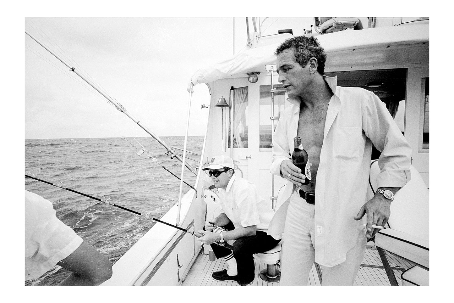 Paul Newman Candid Photo on Yacht | Vintage Black and White Print Poster
