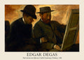 Edgar Degas oil painting (1880) featuring Paul Lafond and Alphonse Cherfils, two men in dark hats intently studying an easel. Moody, warm lighting.