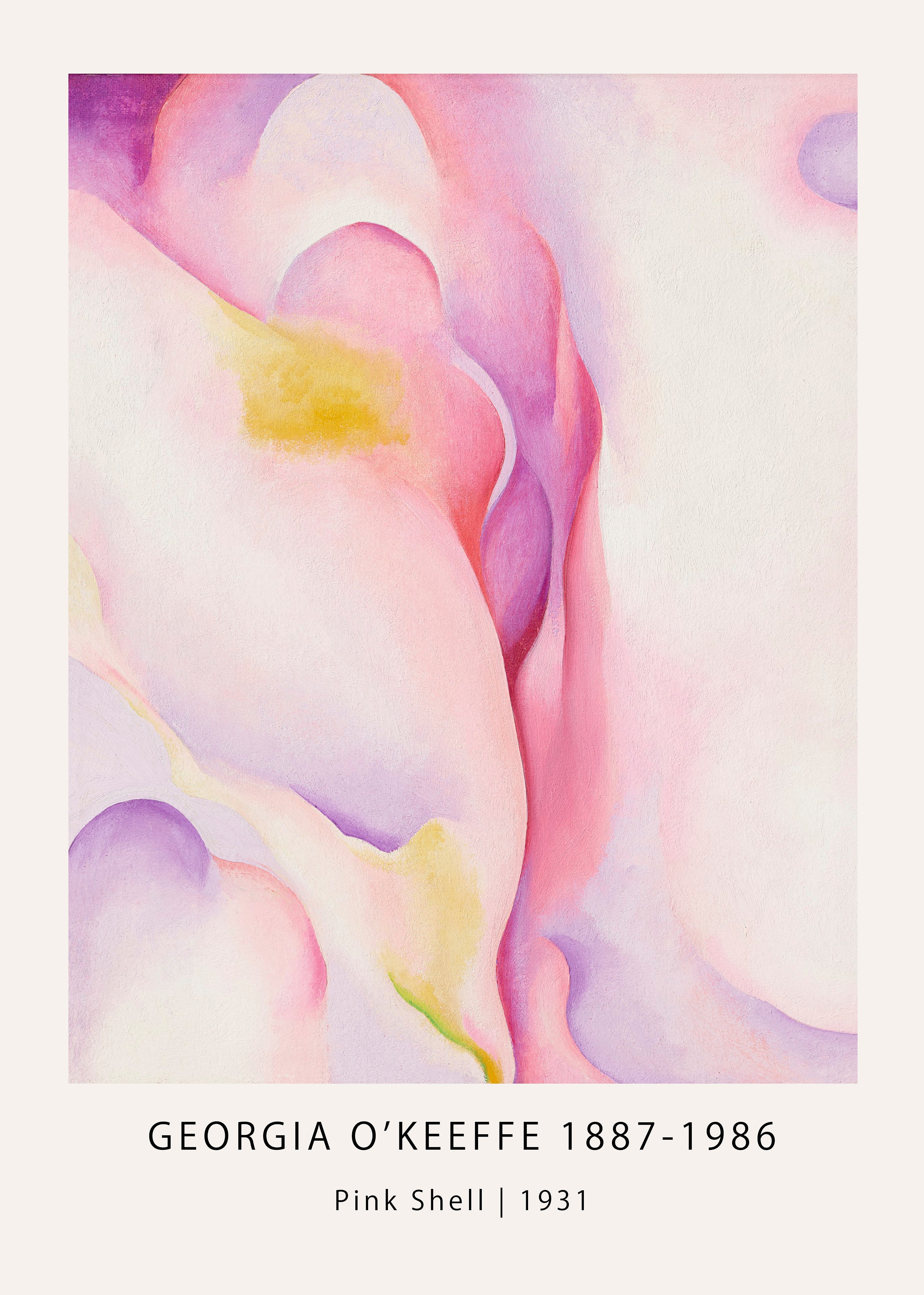 High-quality reproduction of Georgia O'Keeffe's 1931 painting featuring magnified organic forms in pink, purple, and yellow pastel colors.