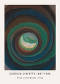 High-quality reproduction of Georgia O'Keeffe's 1922 painting "Pond in the Woods," featuring concentric rings of brown, deep blue, and green surrounding a light center.