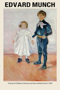 Edvard Munch’s 1905 oil painting, Portrait of Children: Erdmute and Hans-Herbert Esche, featuring a girl in white and a boy in dark blue.