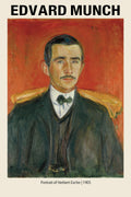 1905 oil painting by Edvard Munch featuring a dignified portrait of Herbert Esche in a dark suit against a rich, expressionist red and orange background.