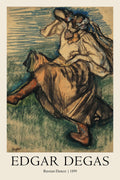 Dynamic drawing by Edgar Degas titled Russian Dancer (1899), featuring a figure captured in motion using textured pastel and charcoal strokes.