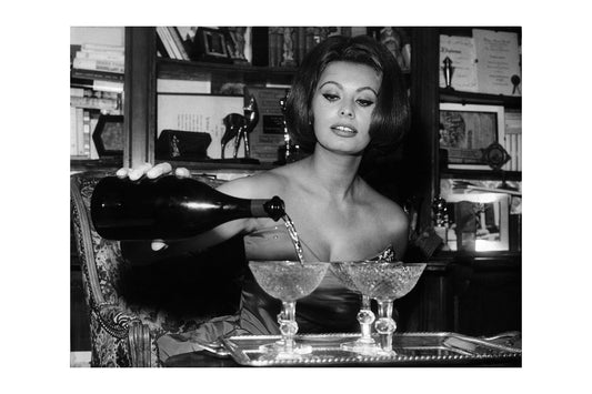 Sophia Loren Pouring Champagne Vintage Black & White Art Print Poster