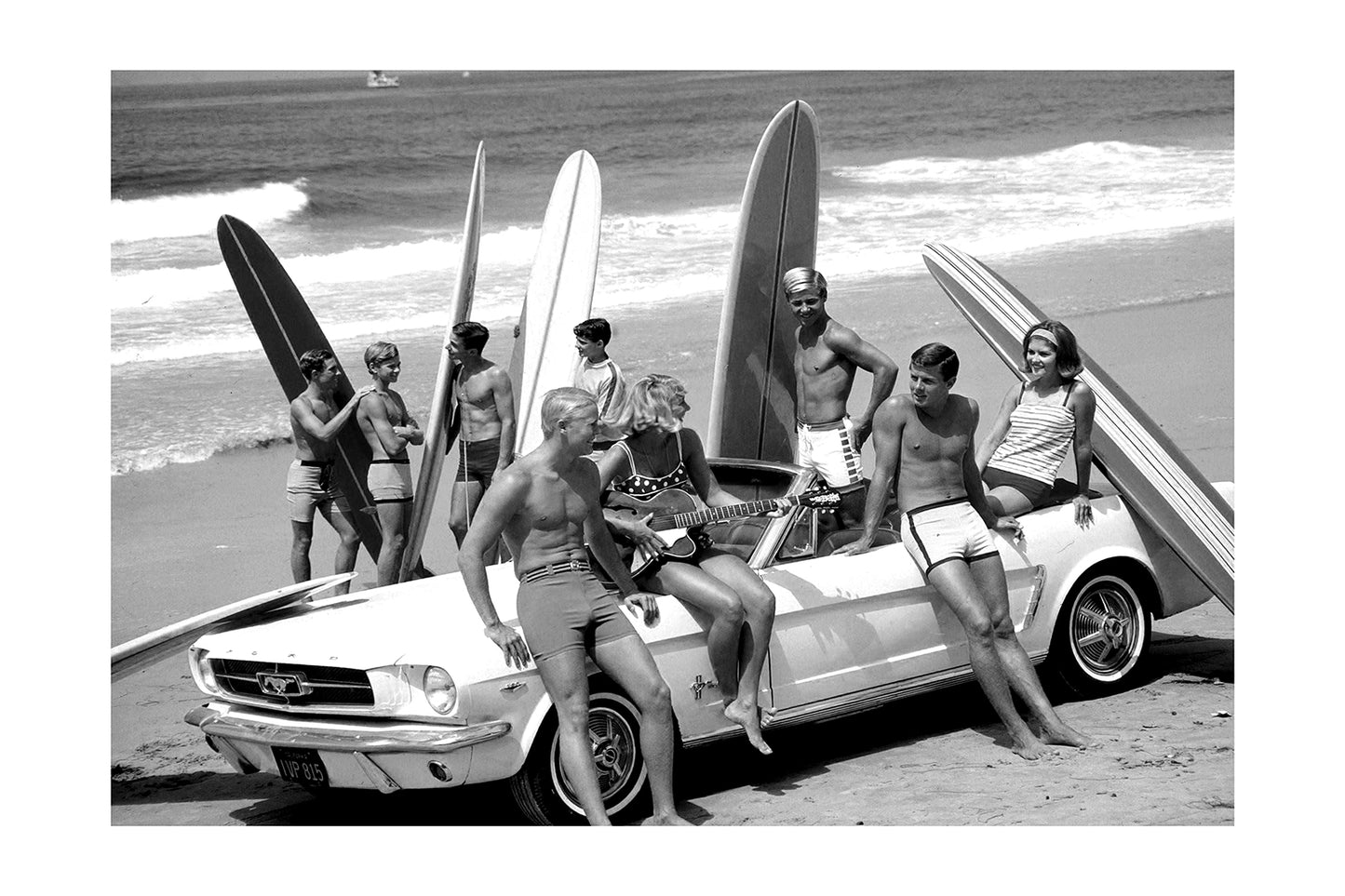 Vintage 1960s Surfing Beach Party Poster Black and White Art Poster |