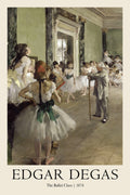 Edgar Degas' 1874 oil painting, The Ballet Class, depicting young dancers in white tutus observing their master in a spacious rehearsal studio.