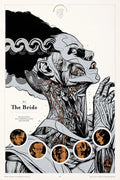 Anatomical illustration of the Bride of Frankenstein showing muscles and veins with inset portraits from the film