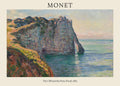 Claude Monet's famous Impressionist painting of the Etretat cliffs and the Porte d'Aval sea arch reflected in the turquoise water.