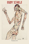 Egon Schiele's 1913 Expressionist drawing, "The Dancer," showing a nude figure in a dramatic, contorted pose using charcoal and watercolor lines.