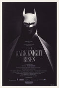 Minimalist black and white Batman poster for The Dark Knight Rises showing Batman's silhouette with film credits