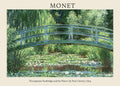 Claude Monet painting of The Japanese Footbridge over the Giverny water lily pond, featuring lush green Impressionist foliage and reflections.