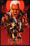 The Lost Boys movie poster featuring vampire characters with fangs and dramatic red background