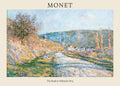 Claude Monet Impressionist painting reproduction, "The Road to Vétheuil," featuring a vibrant, sun-drenched path leading toward a distant French village under a light blue sky.