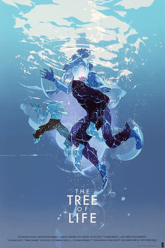 Artistic underwater scene of two figures embracing and swirling bubbles, titled The Tree of Life