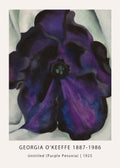 A close-up, large-scale painting reproduction of Georgia O'Keeffe’s 1925 oil on canvas, Untitled (Purple Petunia), featuring deep indigo and violet tones.