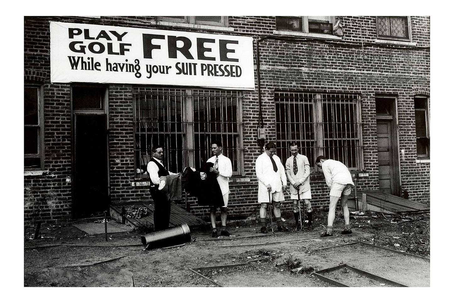 Vintage Black and White Photo of Men Playing Free Golf While Suits Poster
