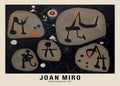 Abstract painting by Joan Miró, "Woman Hearing Music" (1945), featuring biomorphic shapes, black background, and minimal primary colors, typical of his Surrealist style.