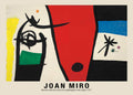 Abstract painting by Joan Miró featuring bold black calligraphic strokes against fields of red, yellow, and white, with blue and green accents.