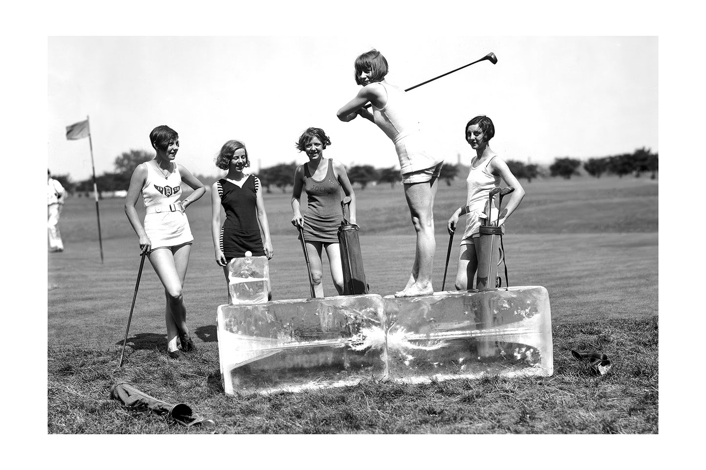 Vintage 1920s Golf Photo: Women Tee Off On Blocks of Ice Poster Print