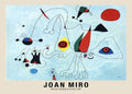 Abstract painting by Joan Miró titled "Women and Birds at Sunrise" (1946), featuring black lines, bright primary colored shapes, and a light blue background.