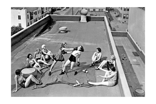 Vintage 1930s Women's Boxing Match on a Rooftop Photo Print Poster