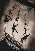 Illustration of armed soldiers rappelling down ropes from a rooftop with 'ZERO DARK THIRTY' text in dark dramatic tones
