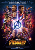 Official Avengers: Infinity War theatrical poster featuring the entire ensemble cast including Iron Man, Captain America, Thor, and Thanos with the Infinity Gauntlet.