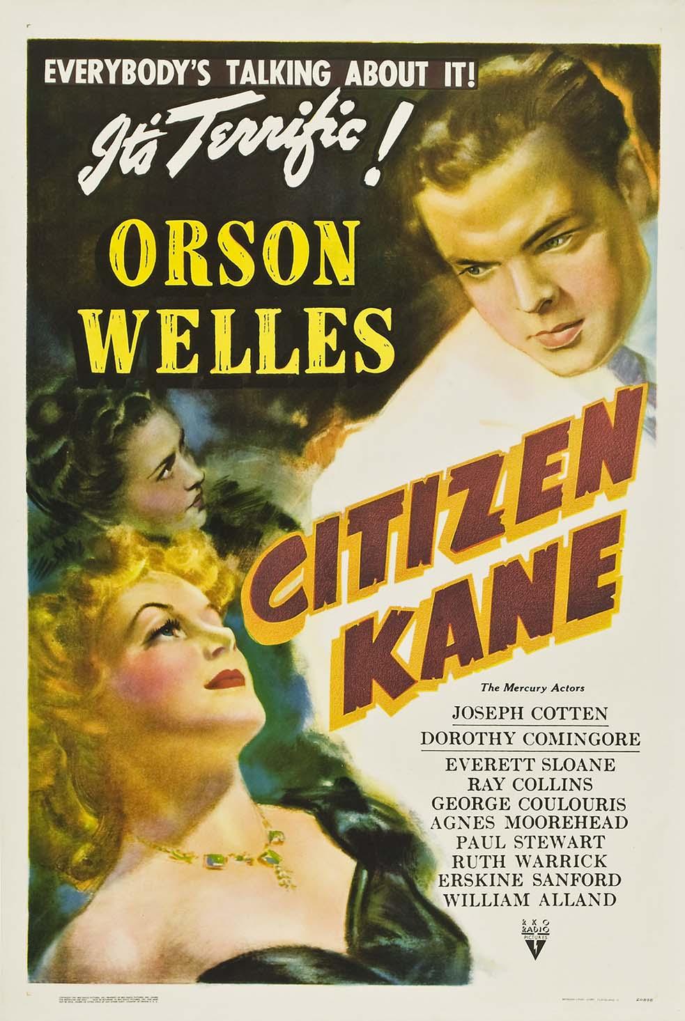 Vintage Citizen Kane movie poster featuring a montage of Orson Welles and the primary cast members in dramatic lighting.