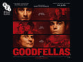 Goodfellas movie poster featuring a split design of close-up portraits of Robert De Niro, Ray Liotta, and Joe Pesci on a deep red and black background.