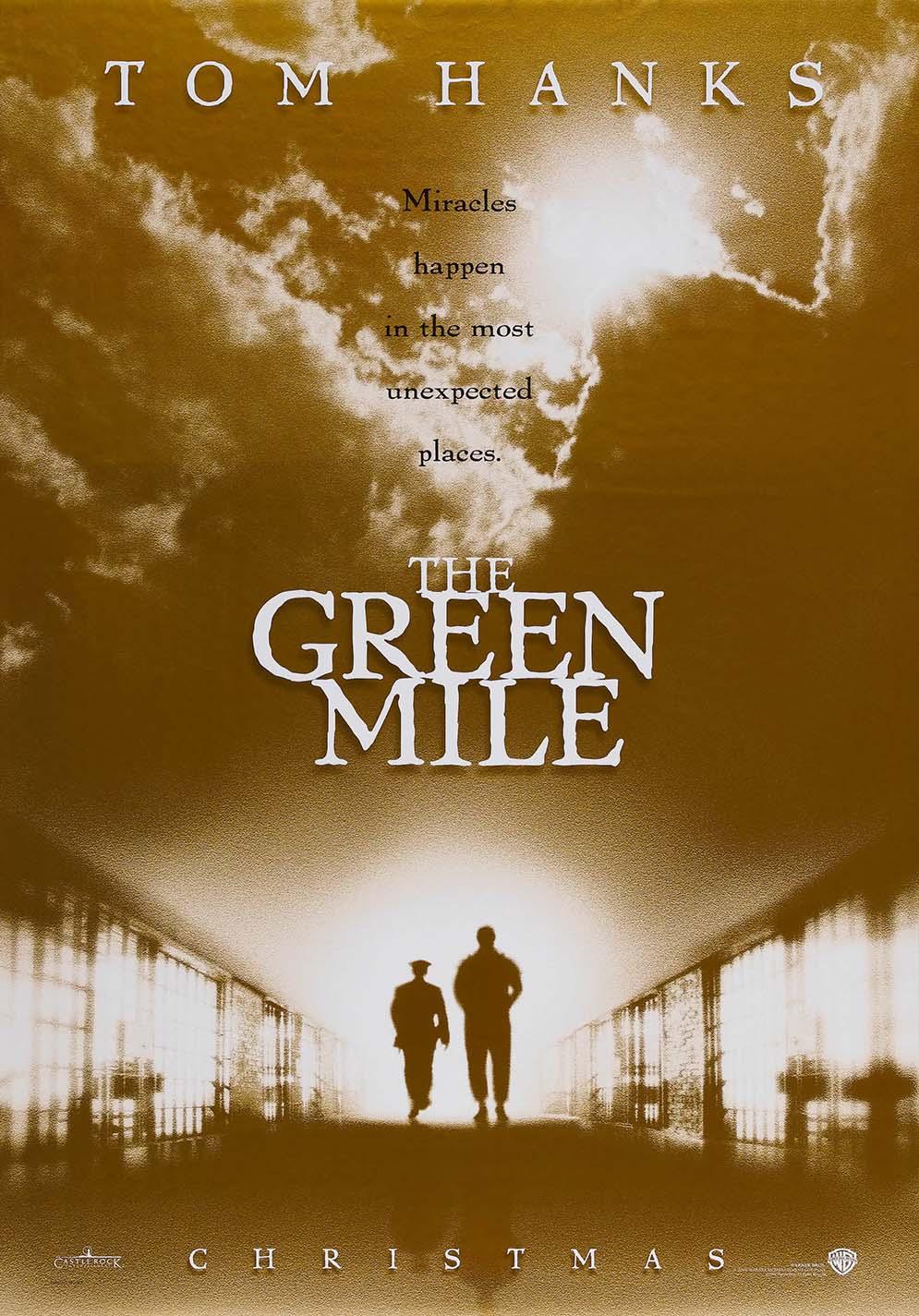 The Green Mile original movie poster featuring Tom Hanks' name and two figures silhouetted in a golden prison corridor.