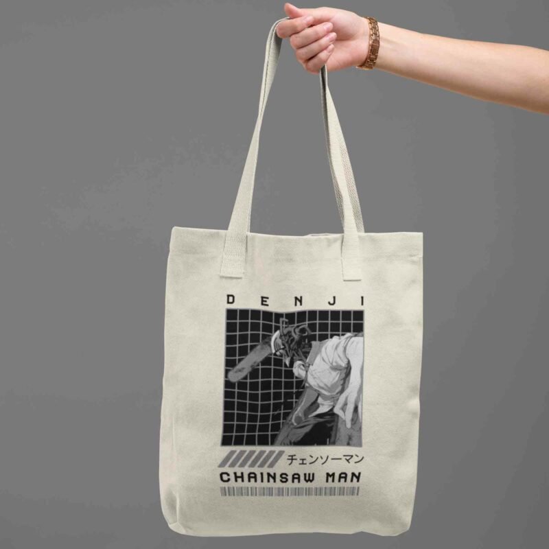 Black and White Denji Chainsaw Man Anime cotton Tote Bag