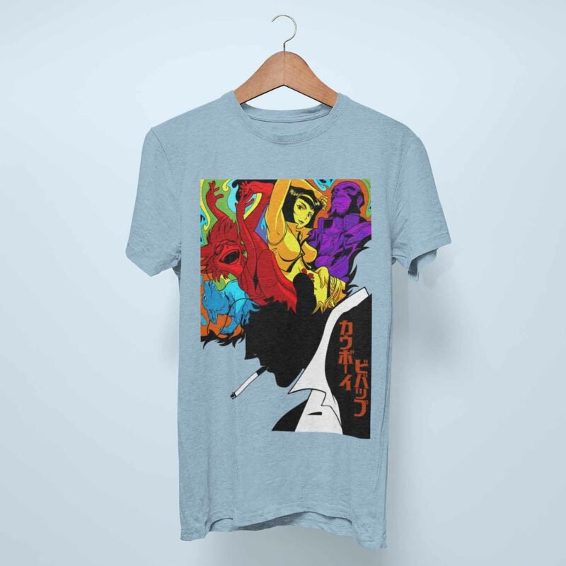 Unisex, Vintage Cowboy Bebop Anime Light Blue T-Shirt