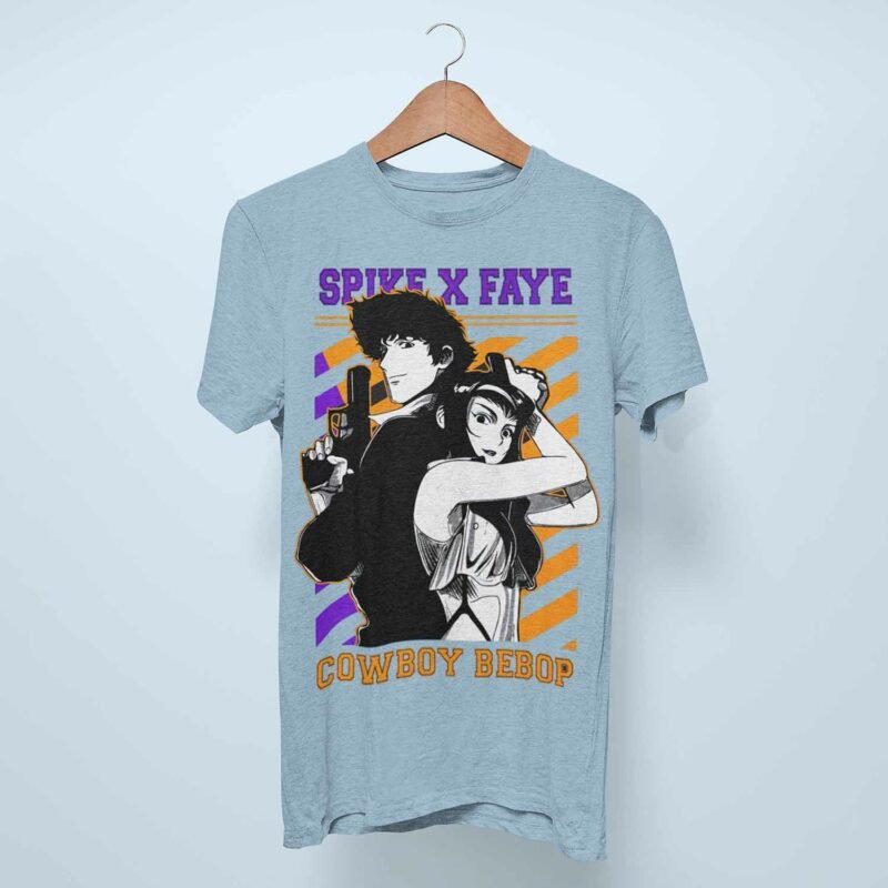 Spike x Faye Cowboy Bebop Anime Light Blue T-Shirt