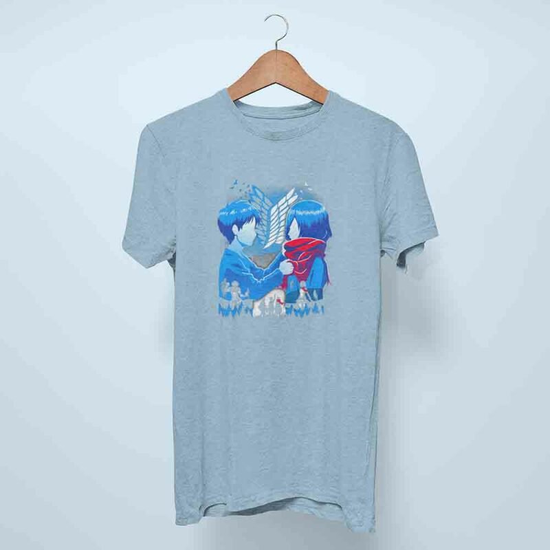 Eren and Mikasa Attack on Titan Light Blue T-Shirt