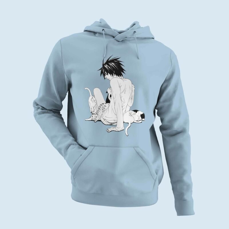 L Lawliet Death Note Anime light blue hoodie