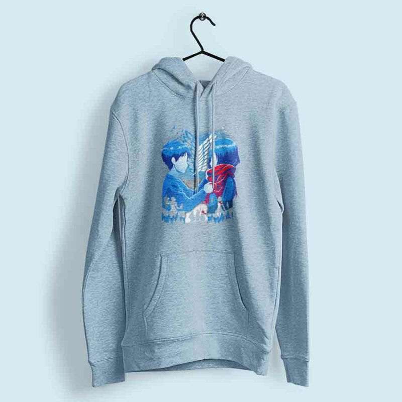 Eren and Mikasa Attack on Titan Ligth Blue hoodie