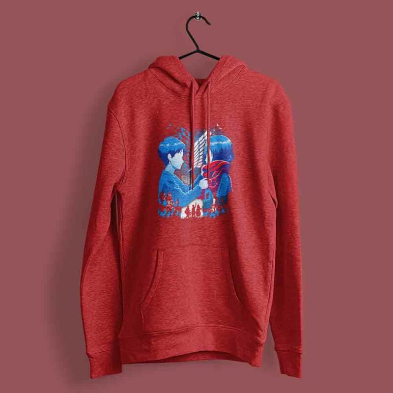 Eren and Mikasa Attack on Titan Red hoodie