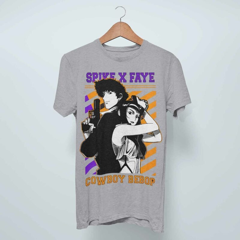 Spike x Faye Cowboy Bebop Anime Sports Grey T-Shirt