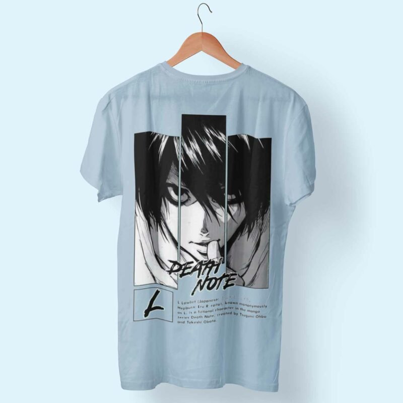 L Death Note Anime Light blue T-Shirt