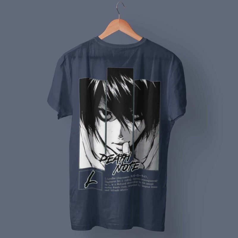 L Death Note Anime Navy T-Shirt