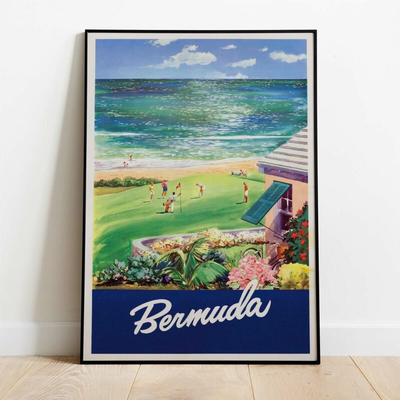 Bermuda Sandy Beach Vintage Travel Poster