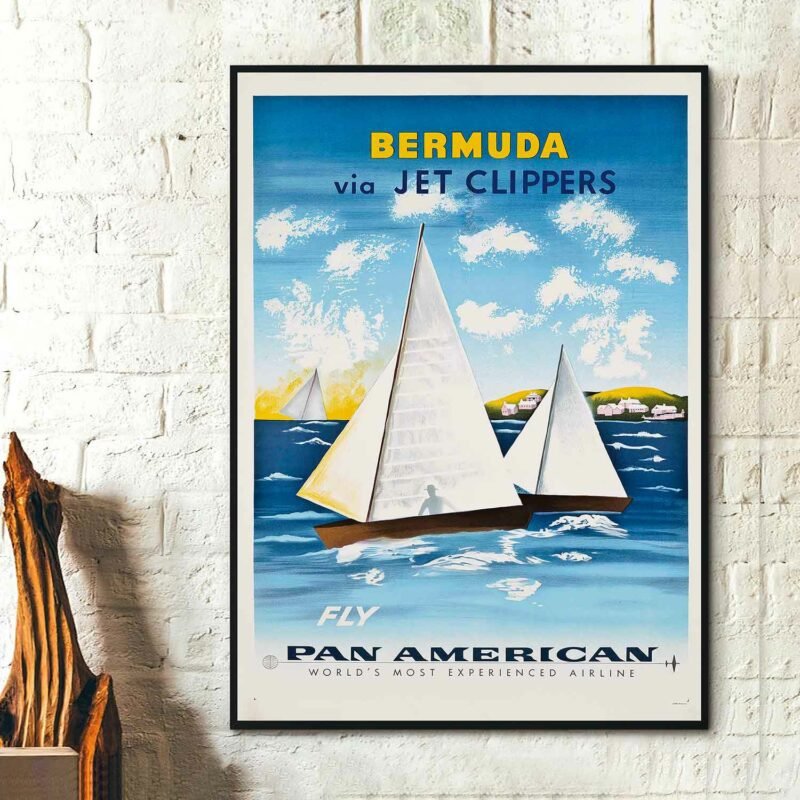 Bermuda Via Jet Clippers Vintage Travel Poster